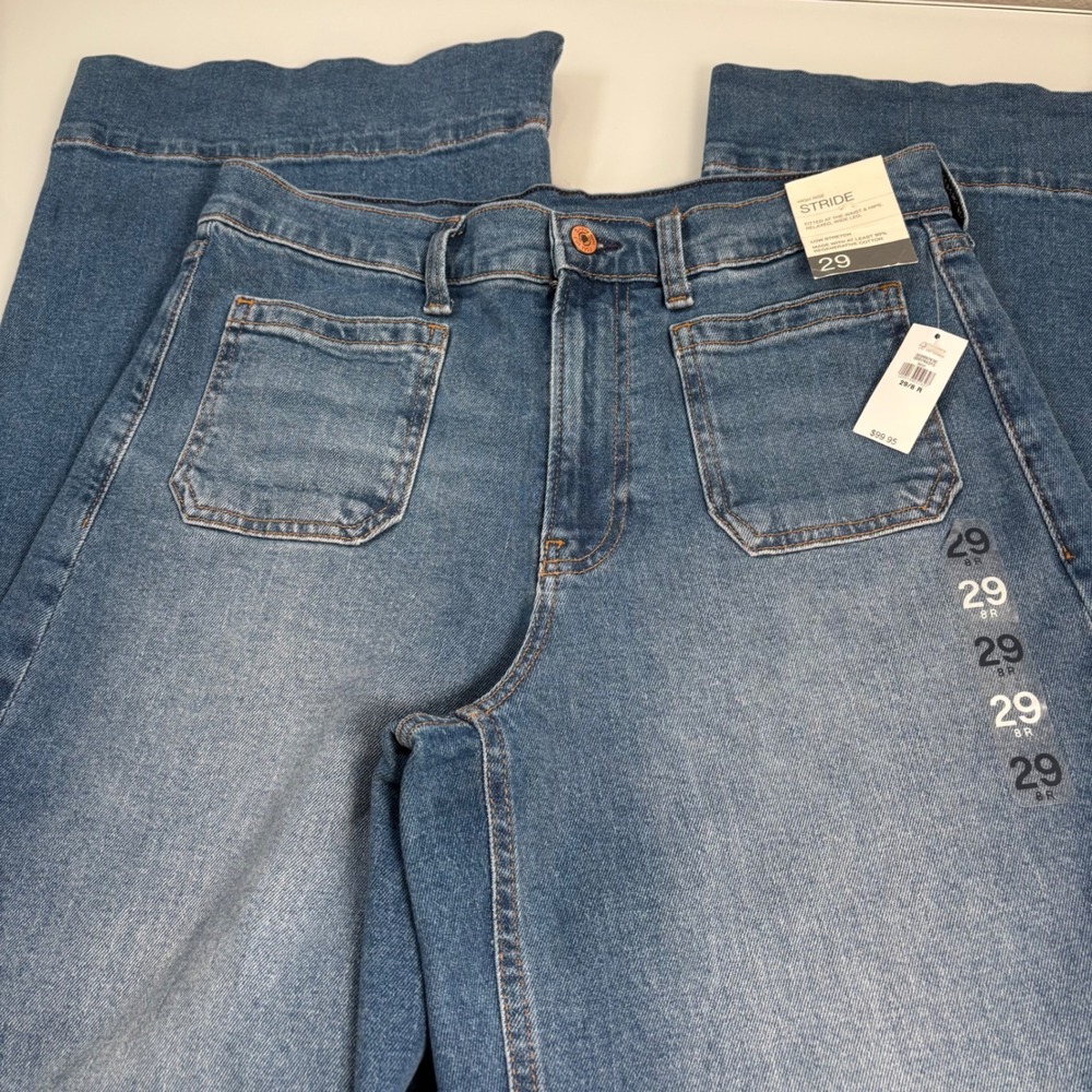 Gap Women 29 8R(ACT‎ 30) Blue Stride Wide Leg Jeans NEW High Rise Patch Pocket